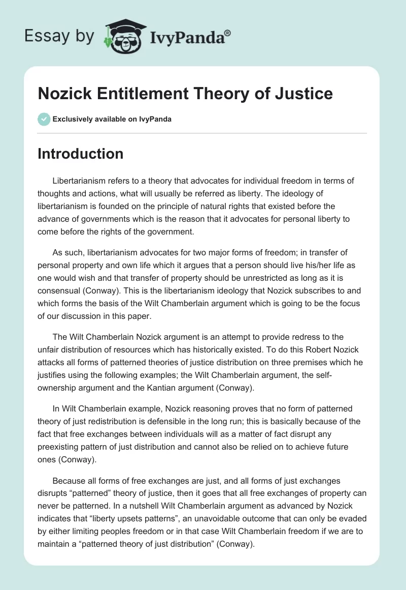 Nozick Entitlement Theory of Justice. Page 1