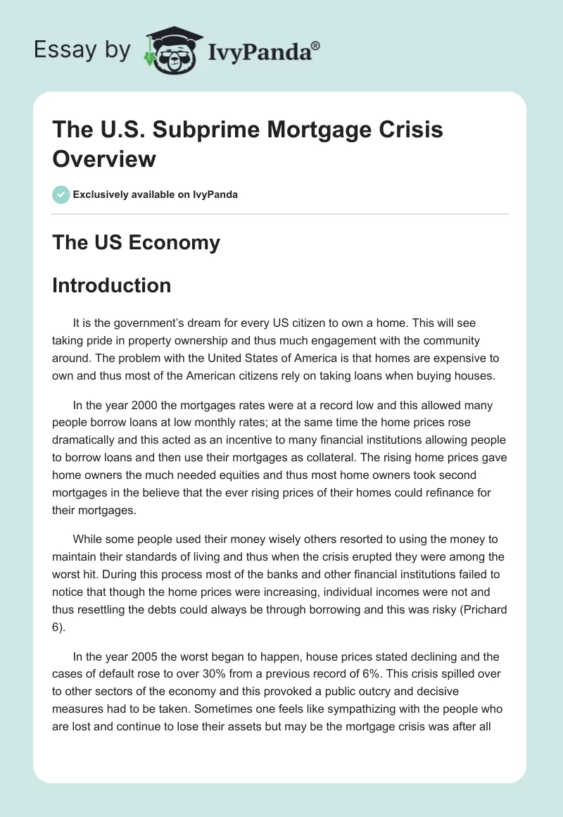 The U.S. Subprime Mortgage Crisis Overview. Page 1