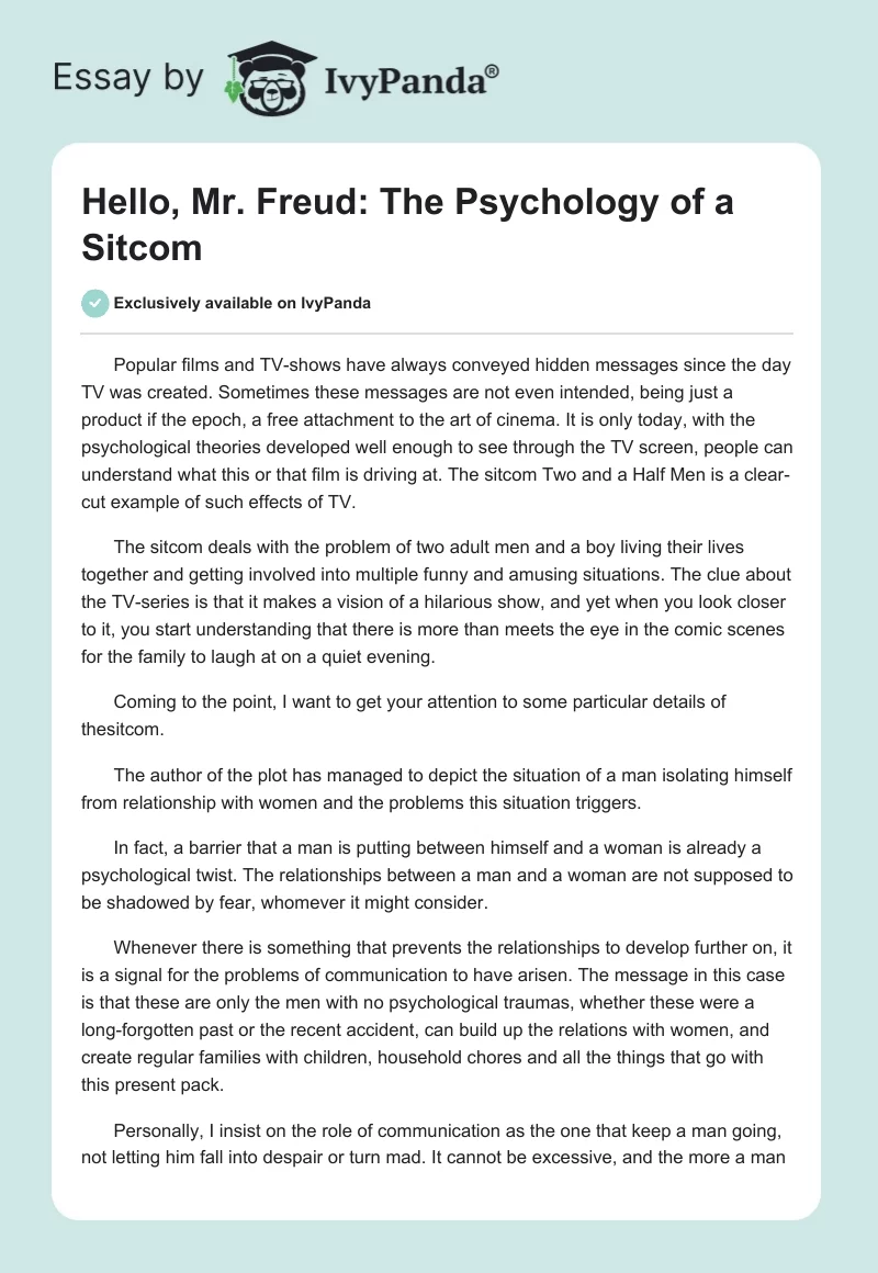 Hello, Mr. Freud: The Psychology of a Sitcom. Page 1