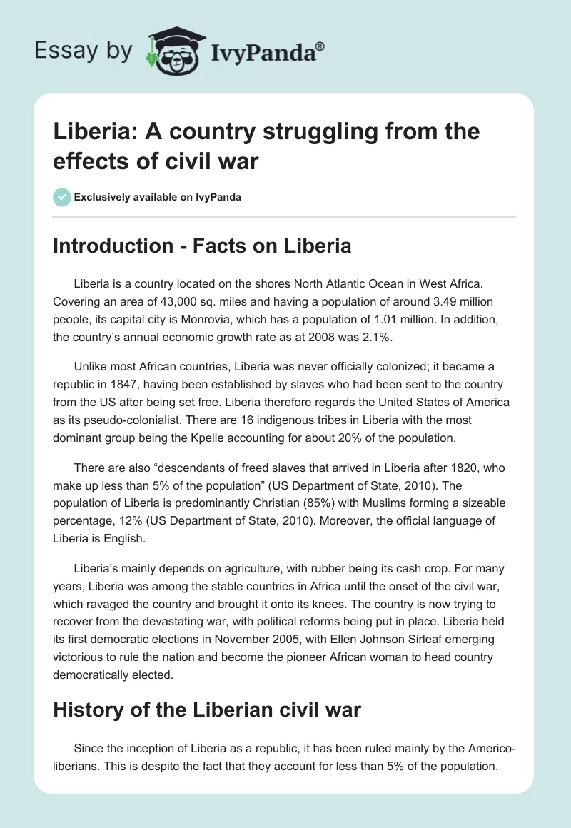 Liberia: A Country Struggling From the Effects of Civil War. Page 1