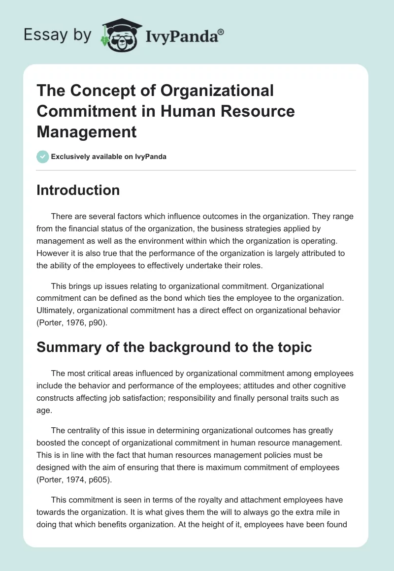 The Concept of Organizational Commitment in Human Resource Management. Page 1
