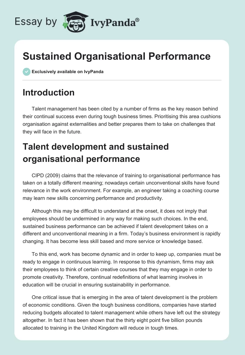 Sustained Organisational Performance. Page 1