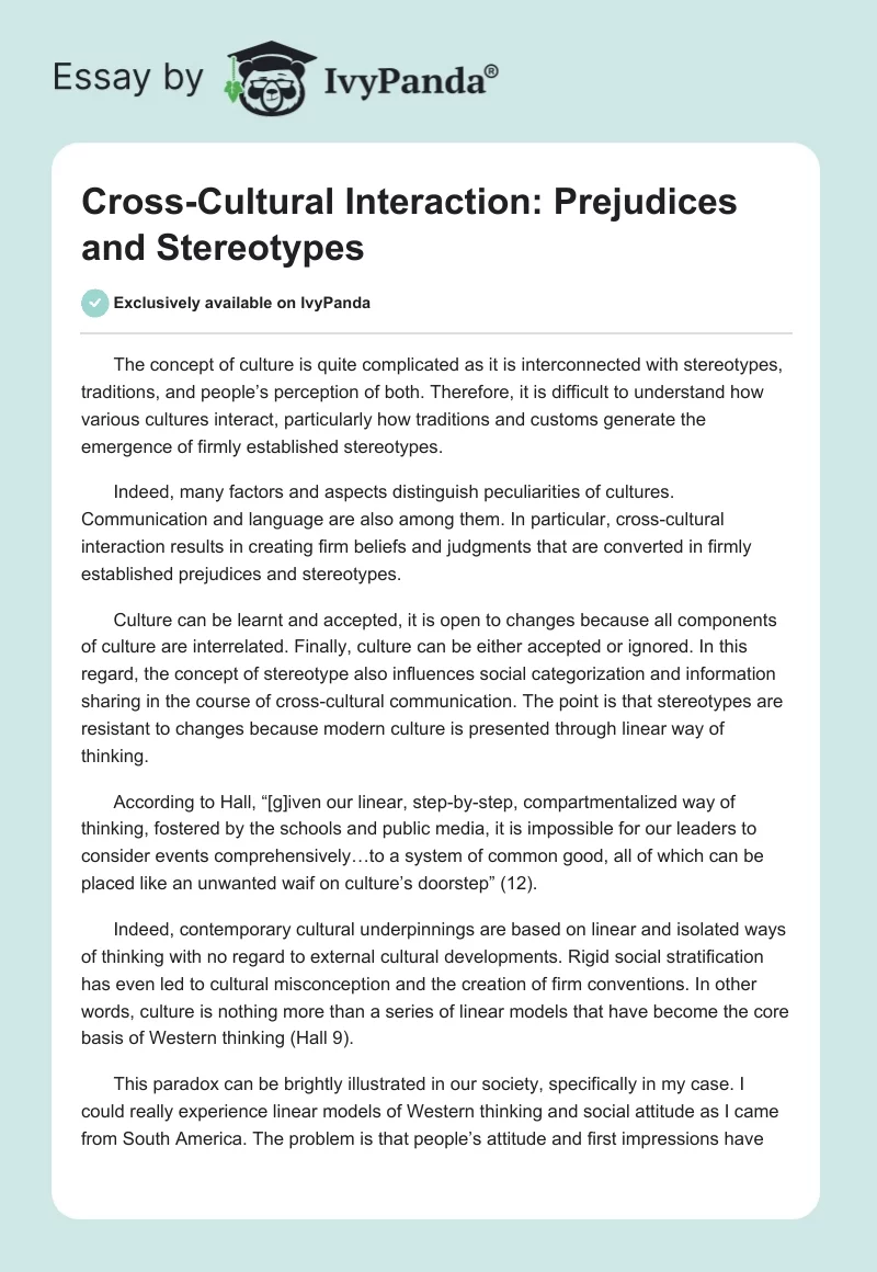 Cross-Cultural Interaction: Prejudices and Stereotypes. Page 1
