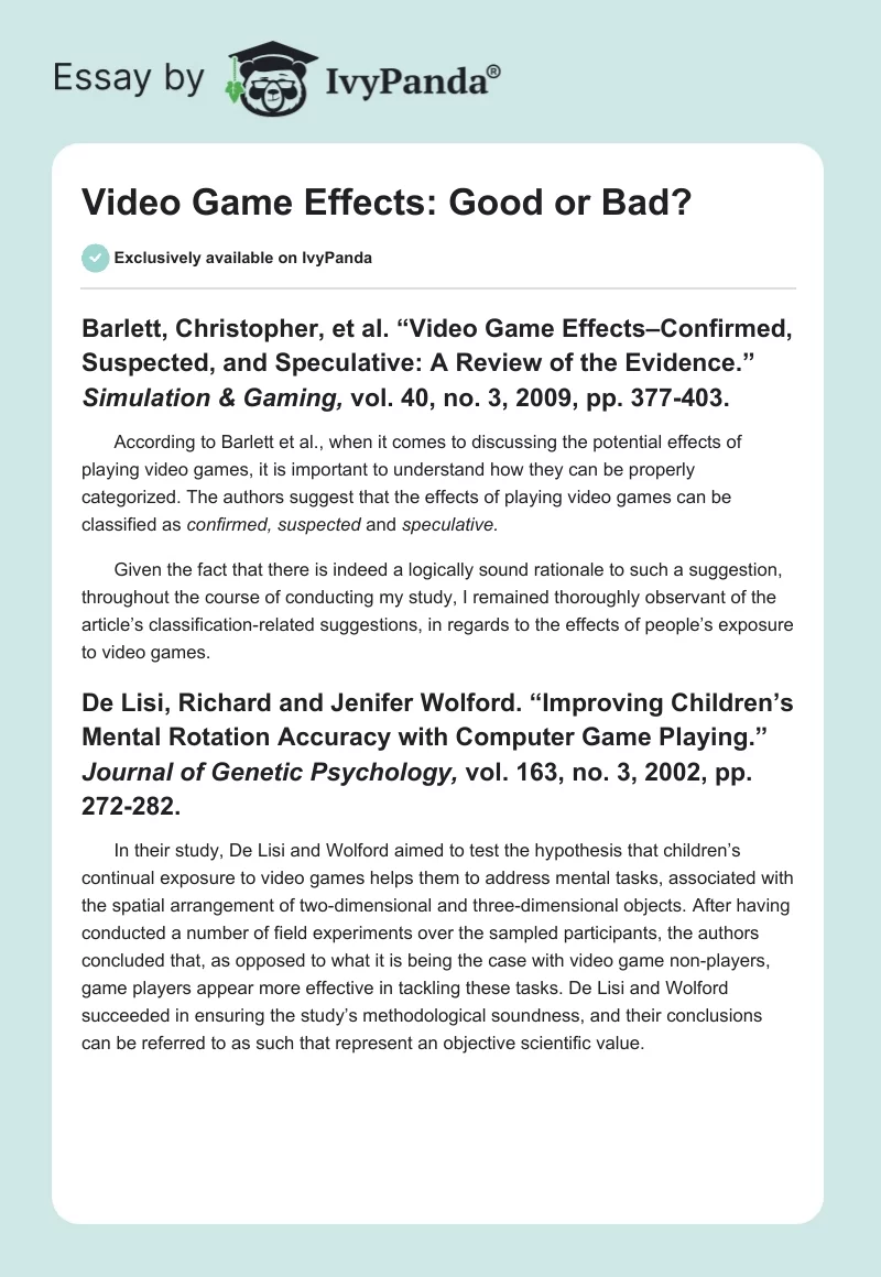 Video Game Effects: Good or Bad?. Page 1