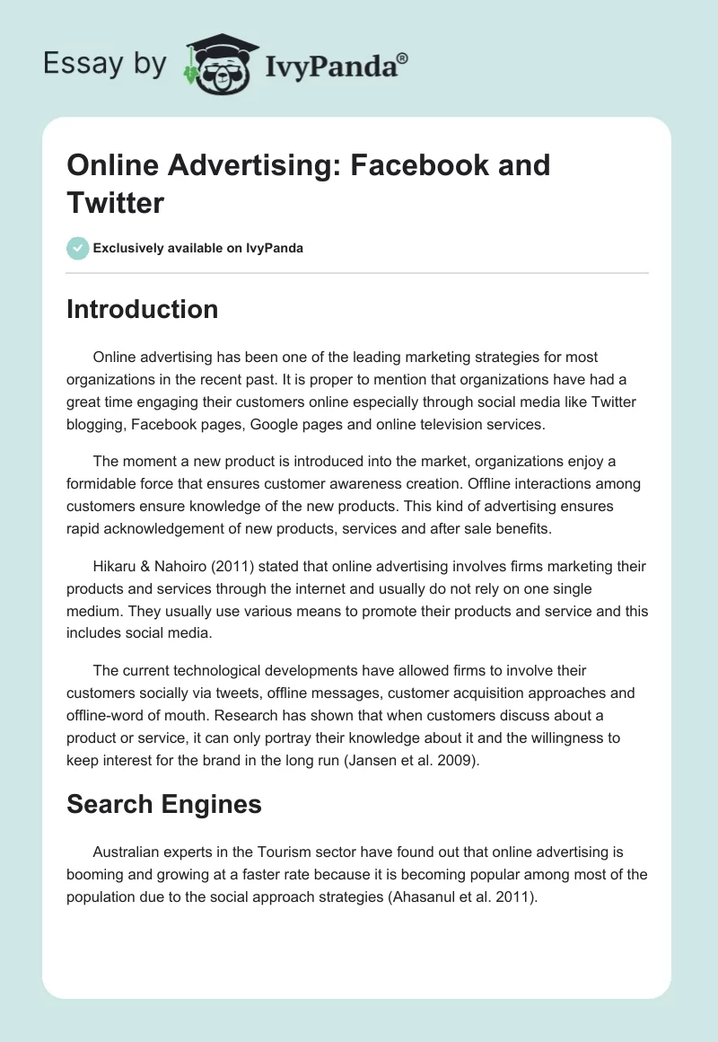 Online Advertising: Facebook and Twitter. Page 1