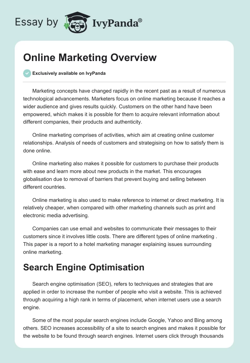 Online Marketing Overview. Page 1