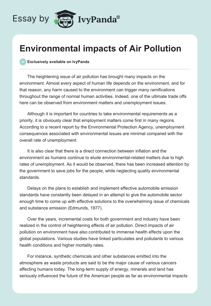 Environmental Impacts of Air Pollution. Page 1