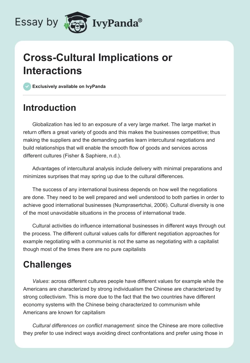 Cross-Cultural Implications or Interactions. Page 1