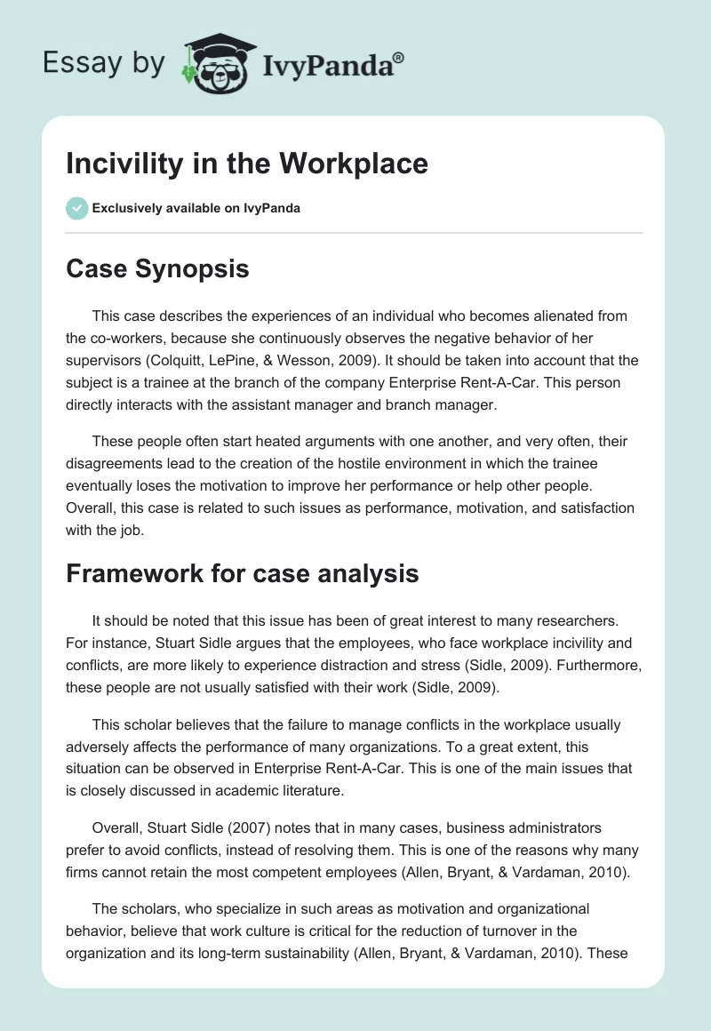 Incivility in the Workplace. Page 1