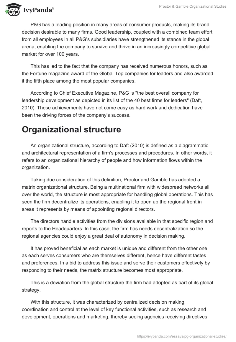 Proctor & Gamble Organizational Studies. Page 2