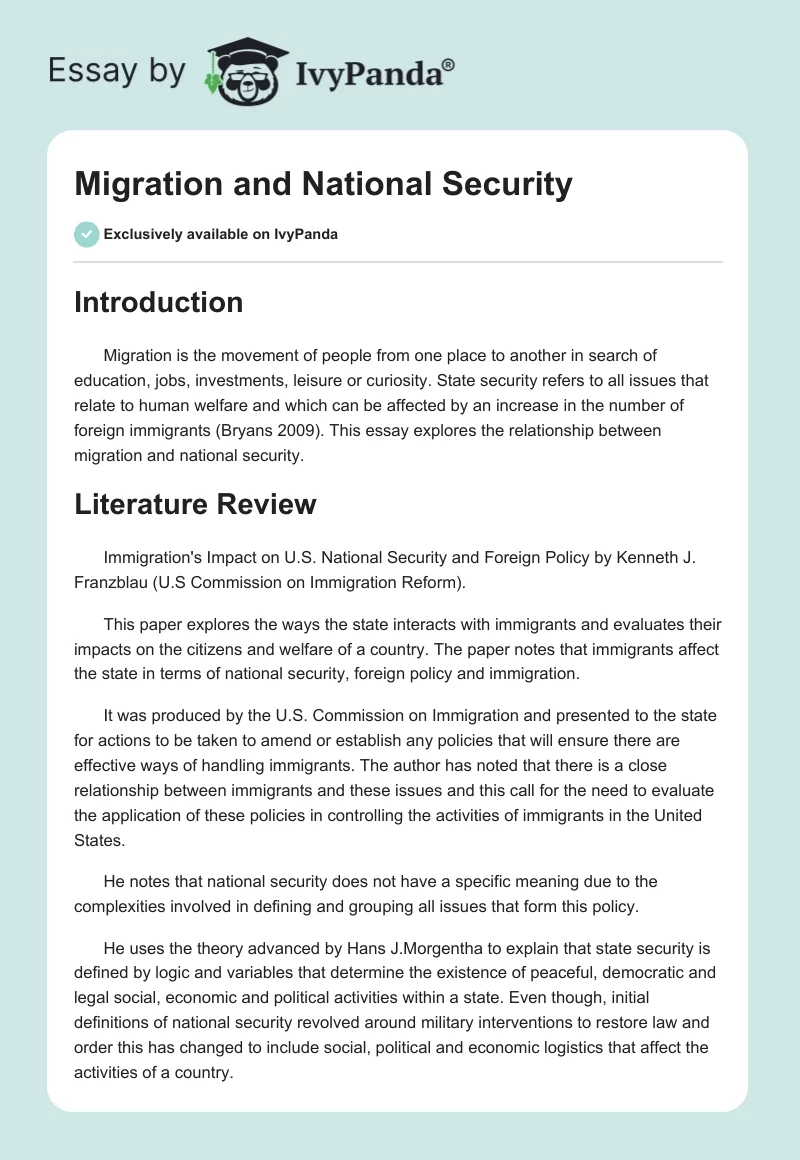 Migration and National Security. Page 1