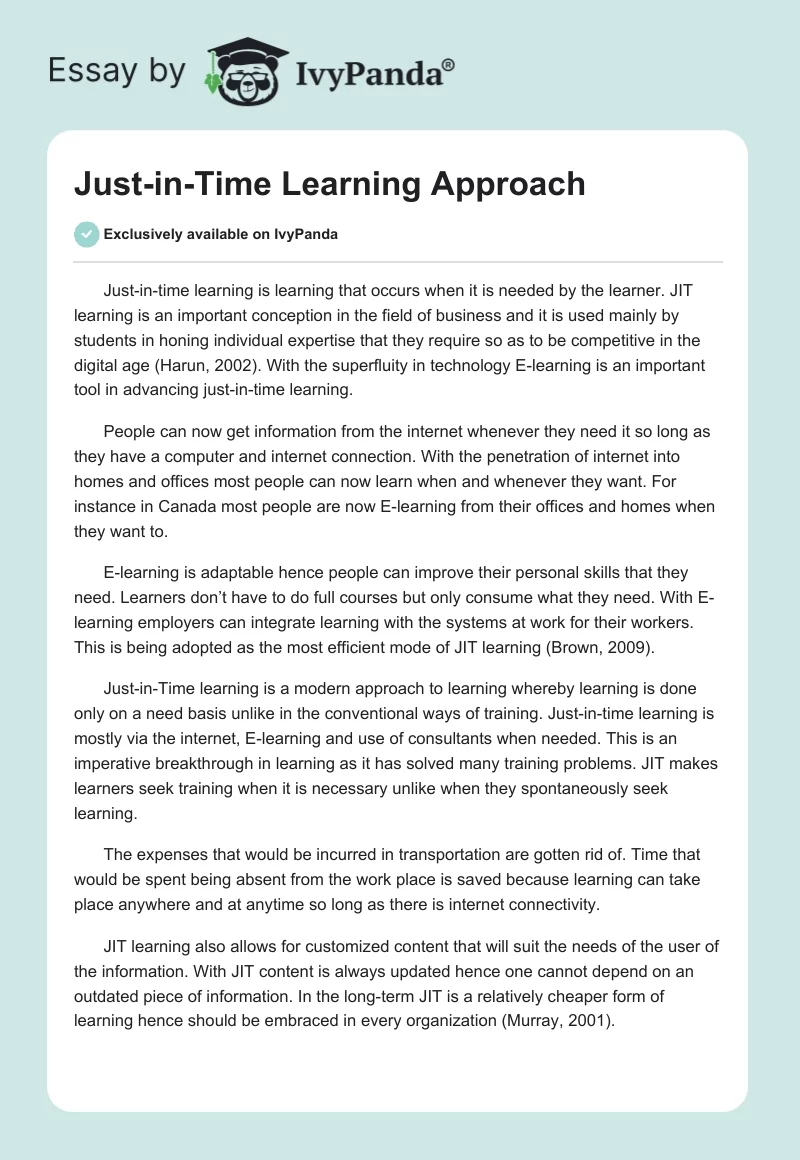 Just-in-Time Learning Approach. Page 1