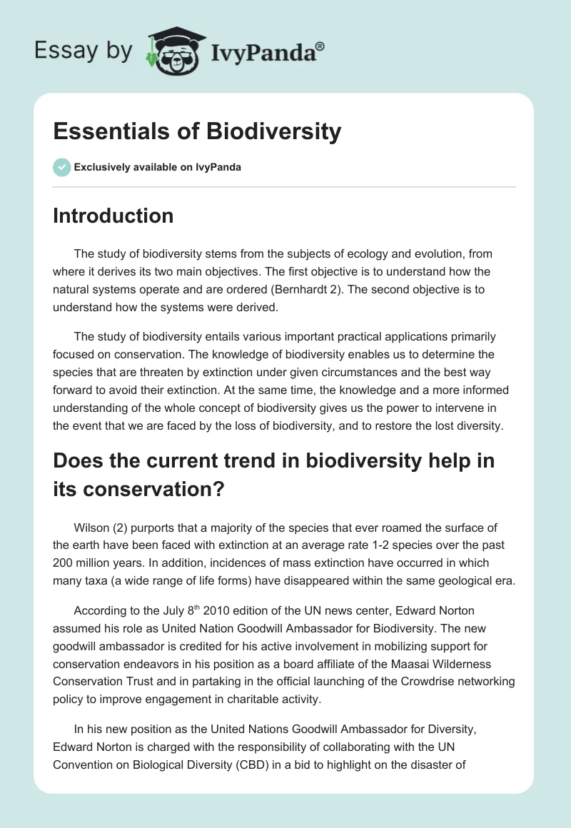 Essentials of Biodiversity. Page 1