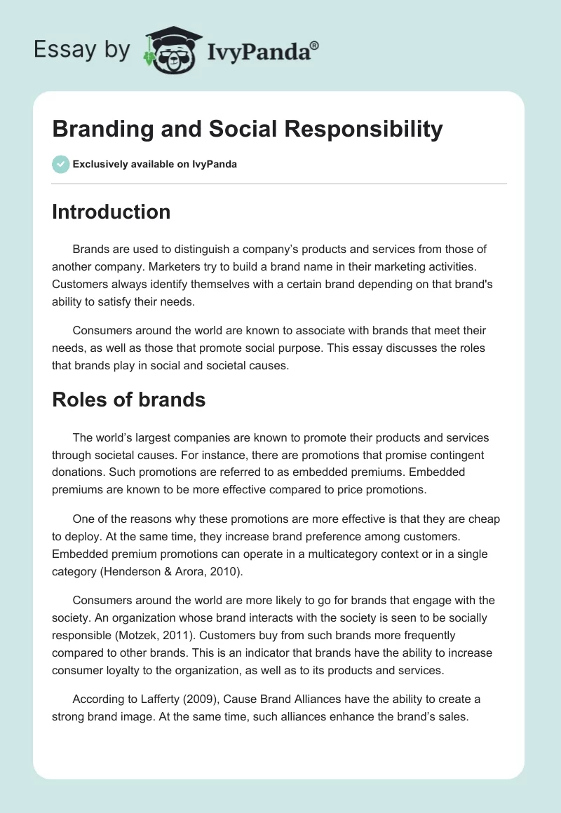 Branding and Social Responsibility. Page 1