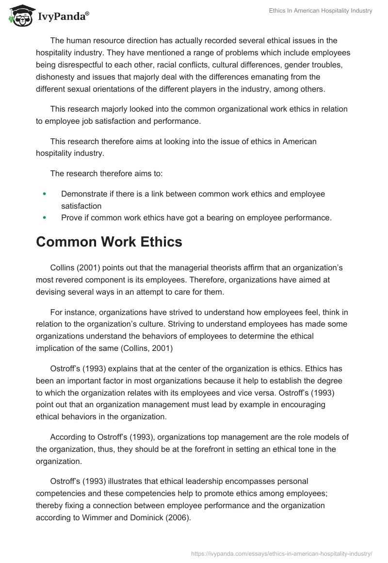 Ethics In American Hospitality Industry. Page 2