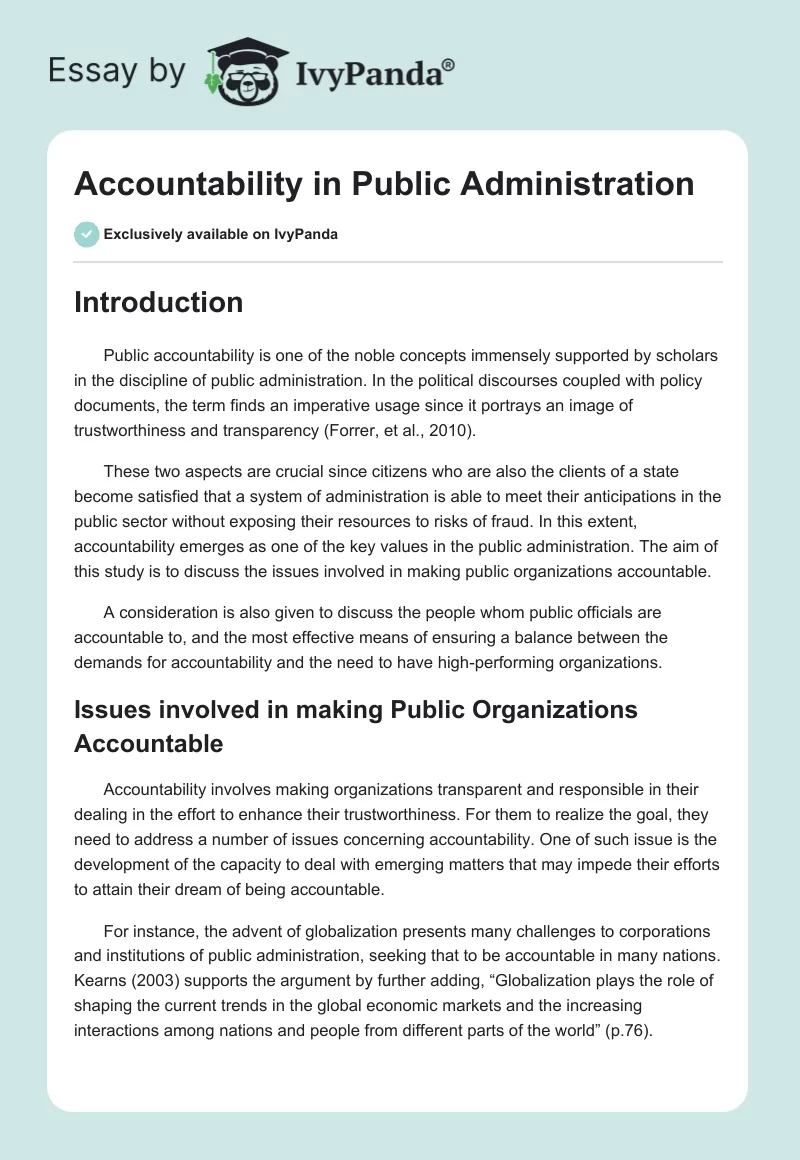 Accountability in Public Administration. Page 1