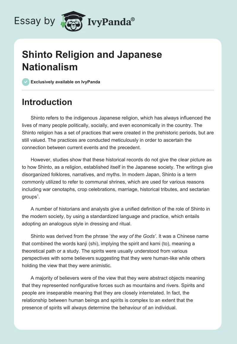 Shinto Religion and Japanese Nationalism. Page 1