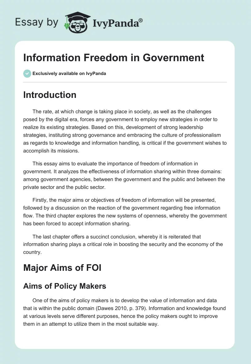 Information Freedom in Government. Page 1