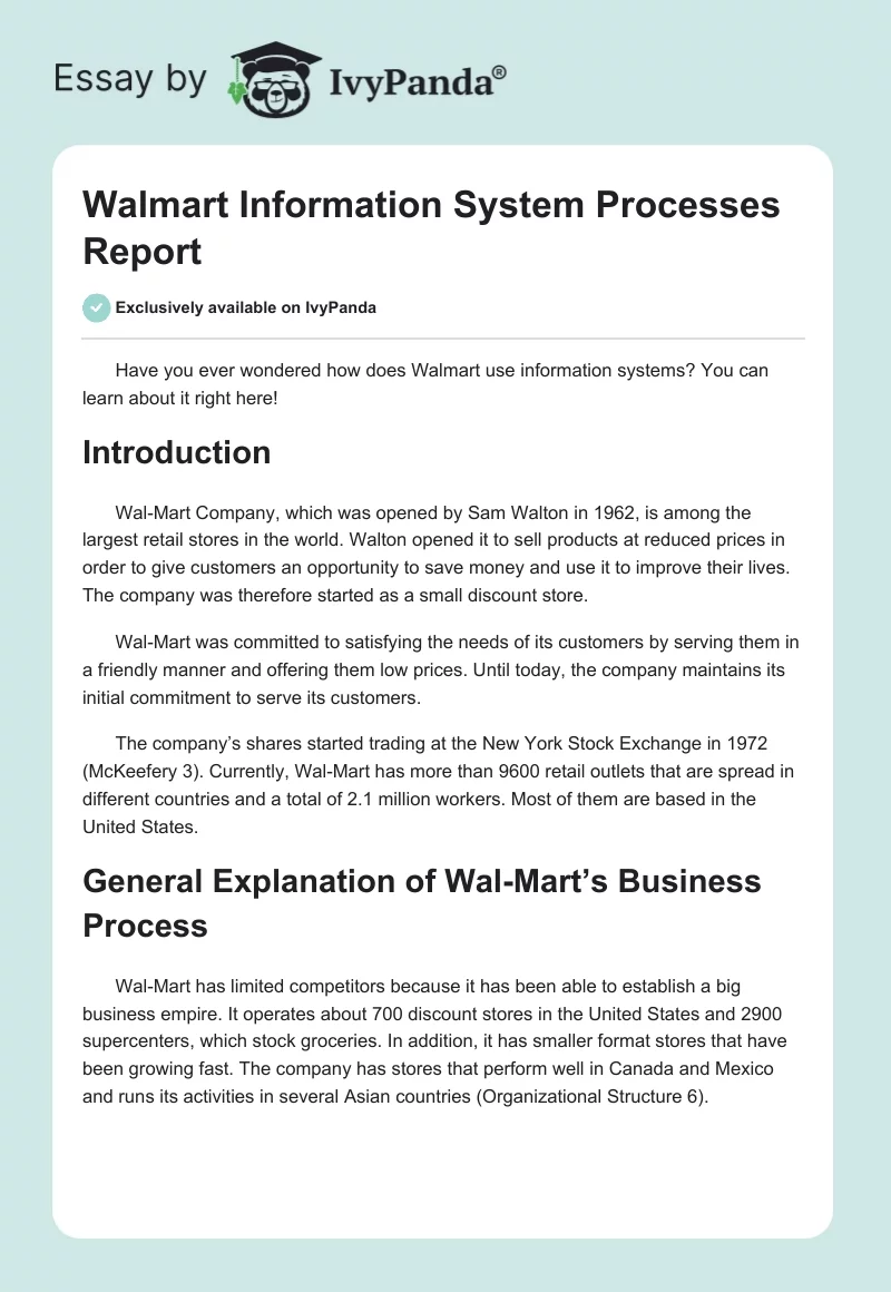 Walmart Information System Processes Report. Page 1