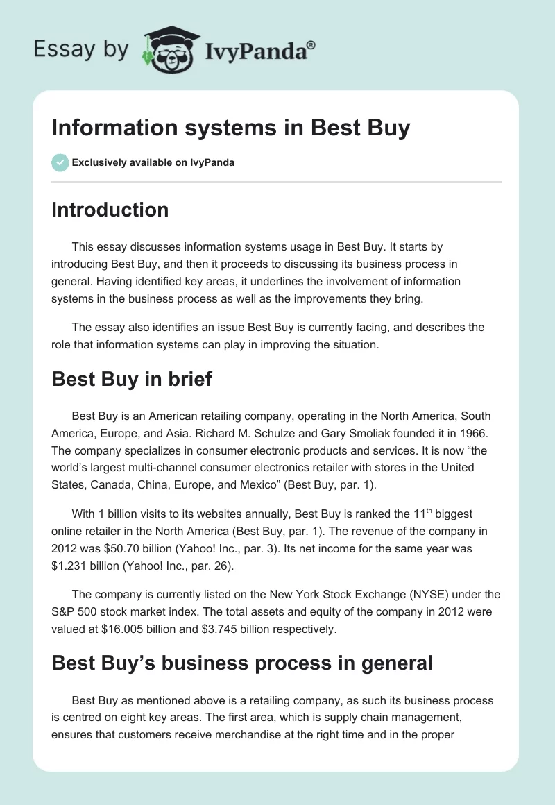 Information systems in Best Buy. Page 1