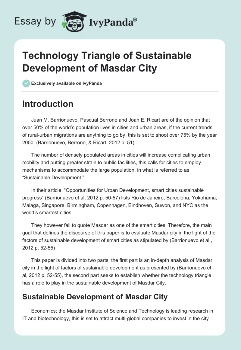 Technology Triangle of Sustainable Development of Masdar City. Page 1