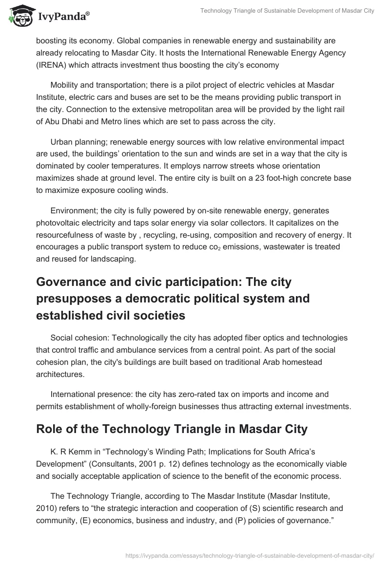 Technology Triangle of Sustainable Development of Masdar City. Page 2