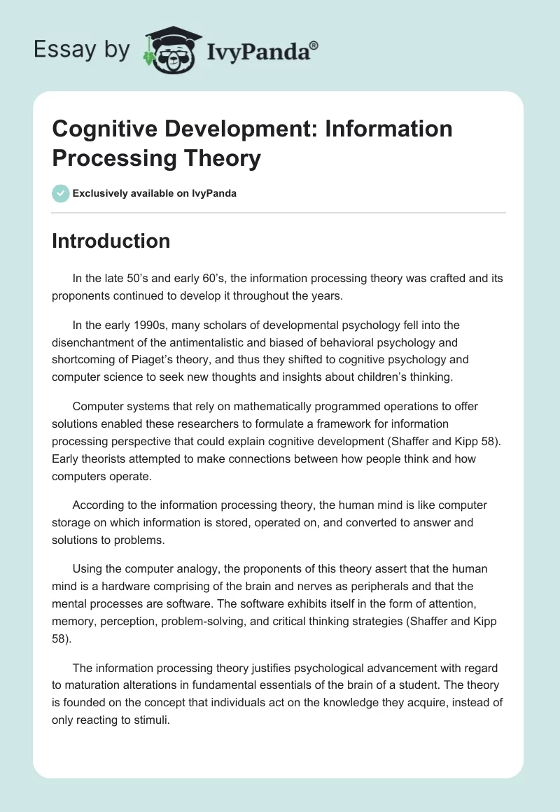 Cognitive Development: Information Processing Theory. Page 1