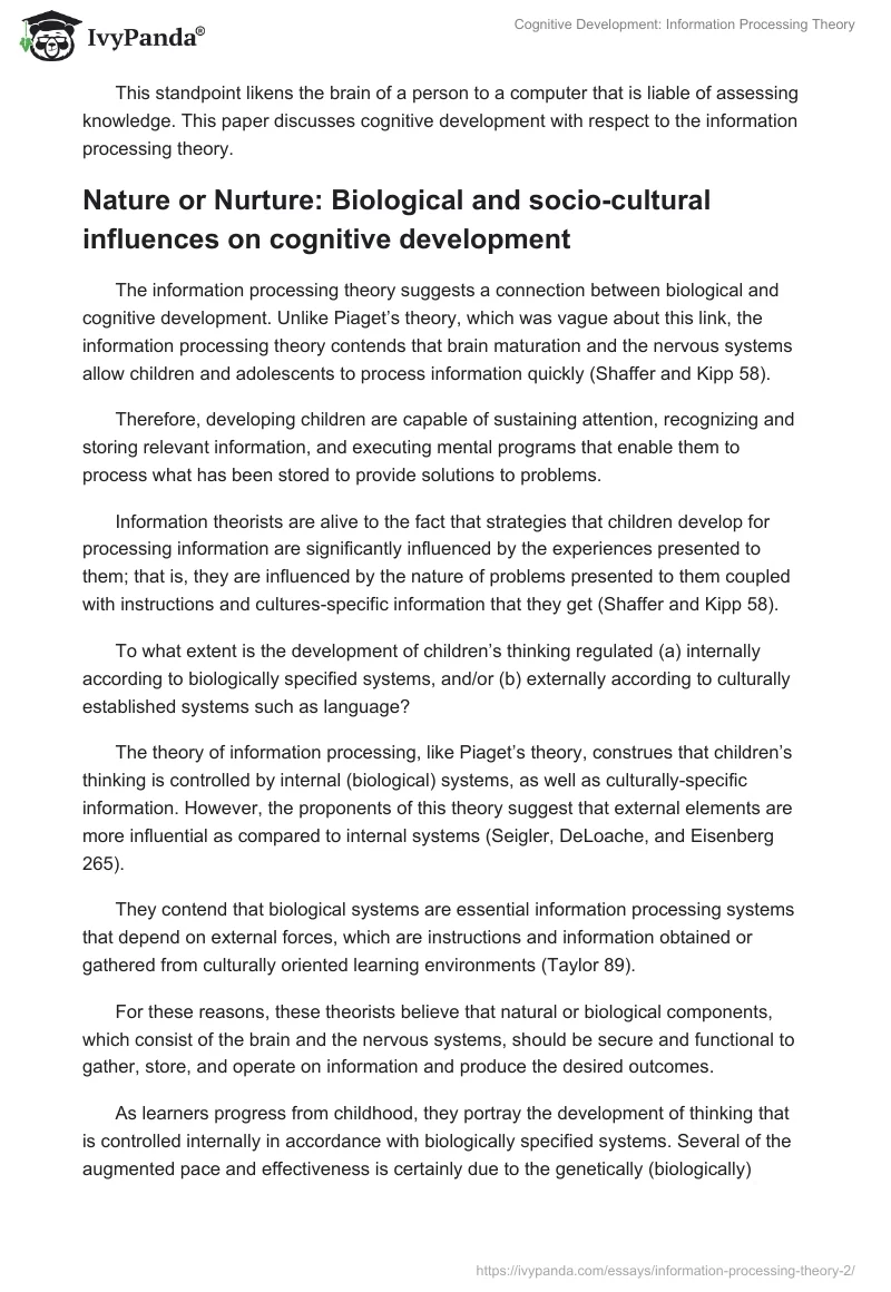 Cognitive Development: Information Processing Theory. Page 2
