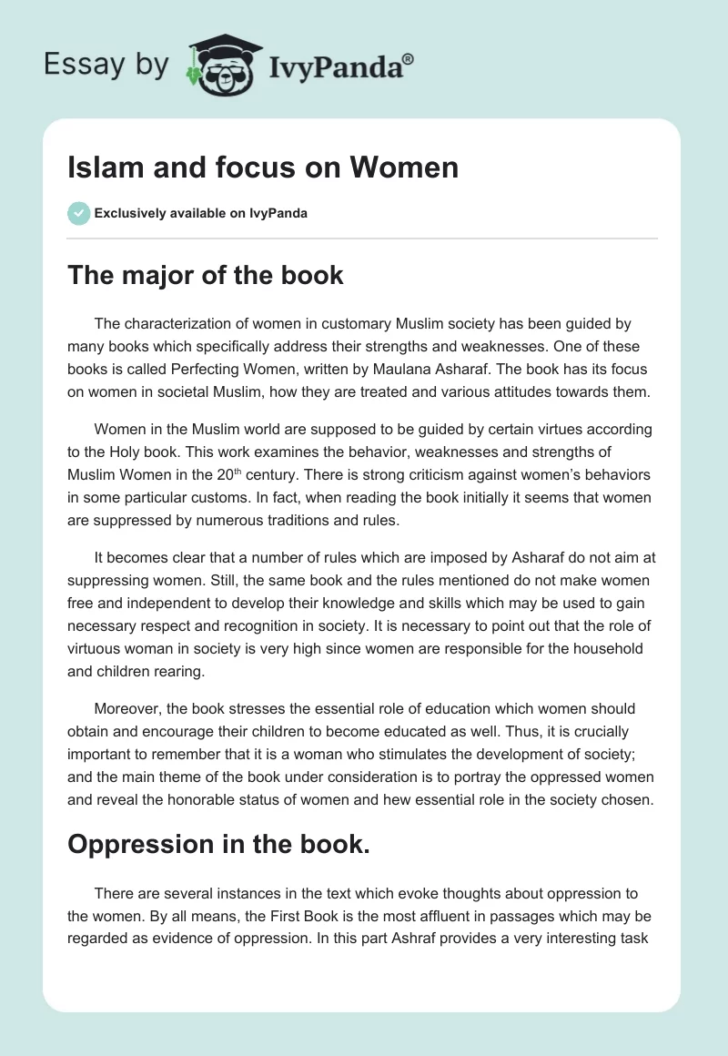 Islam and focus on Women. Page 1