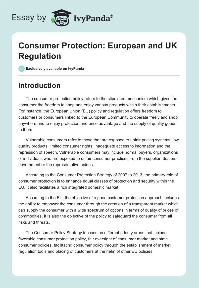 Consumer Protection: European and UK Regulation. Page 1