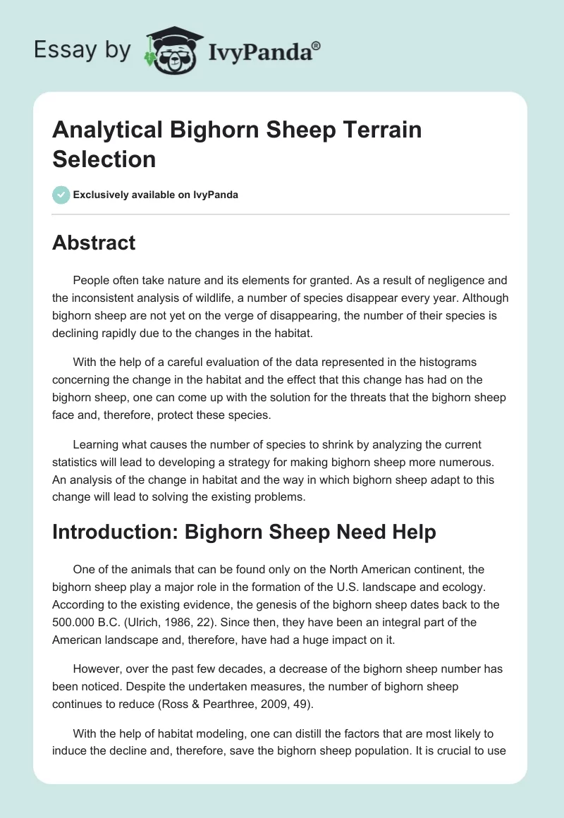 Analytical Bighorn Sheep Terrain Selection. Page 1