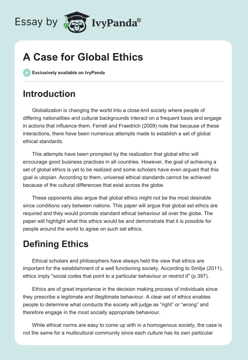 A Case for Global Ethics. Page 1