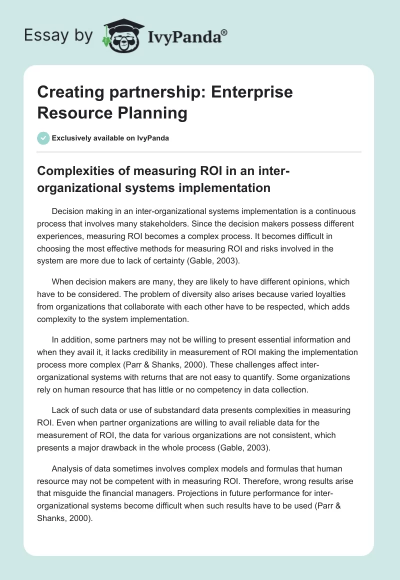 Creating partnership: Enterprise Resource Planning. Page 1