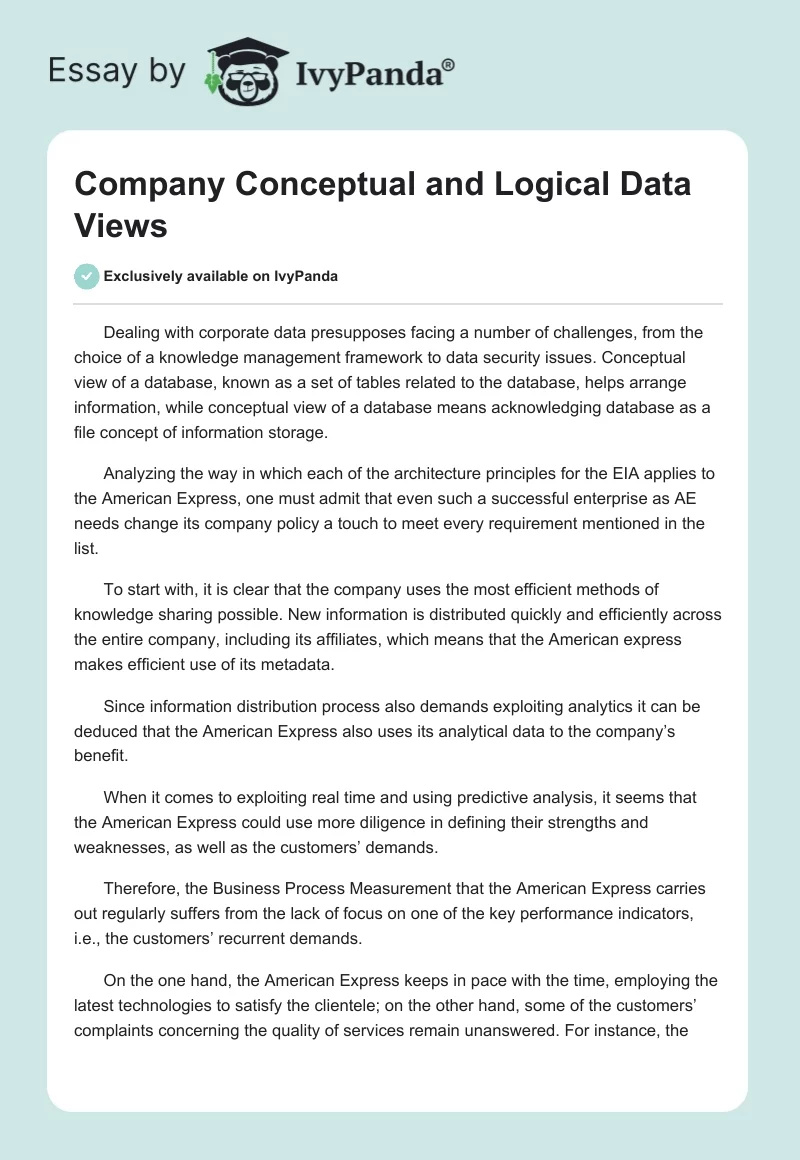 Company Conceptual and Logical Data Views. Page 1