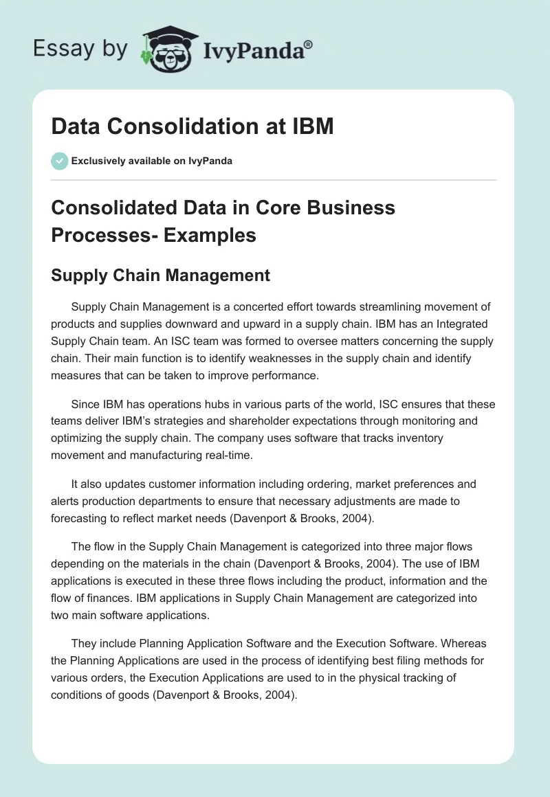 Data Consolidation at IBM. Page 1