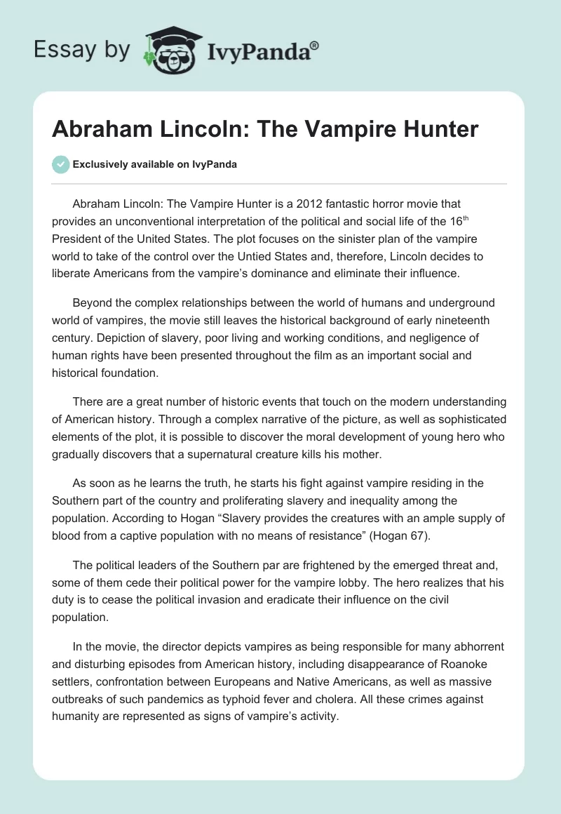Abraham Lincoln: The Vampire Hunter. Page 1