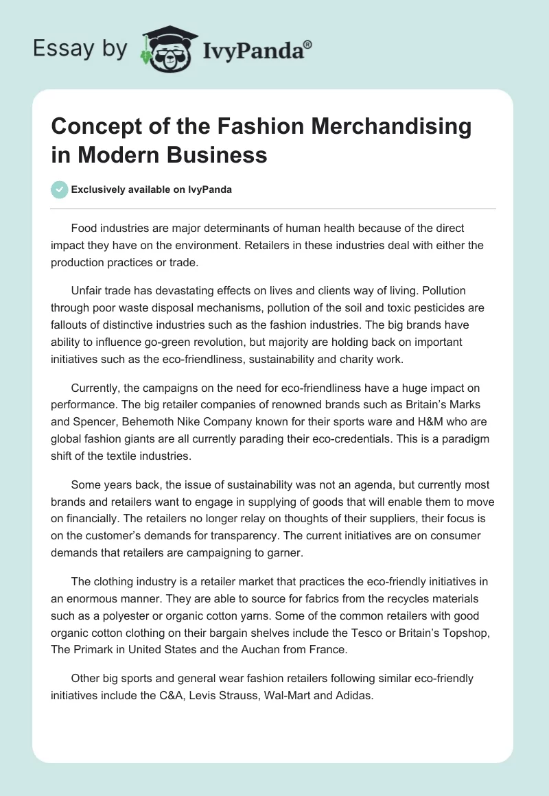 Concept of the Fashion Merchandising in Modern Business. Page 1