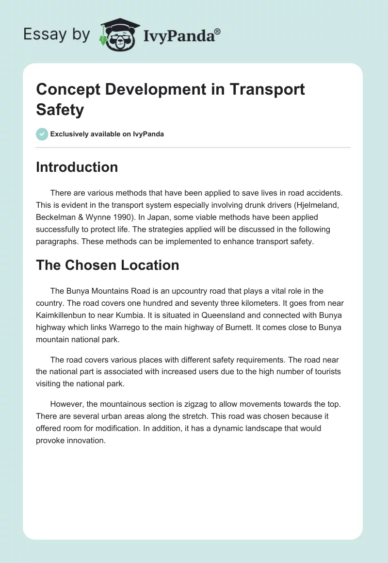Concept Development in Transport Safety. Page 1