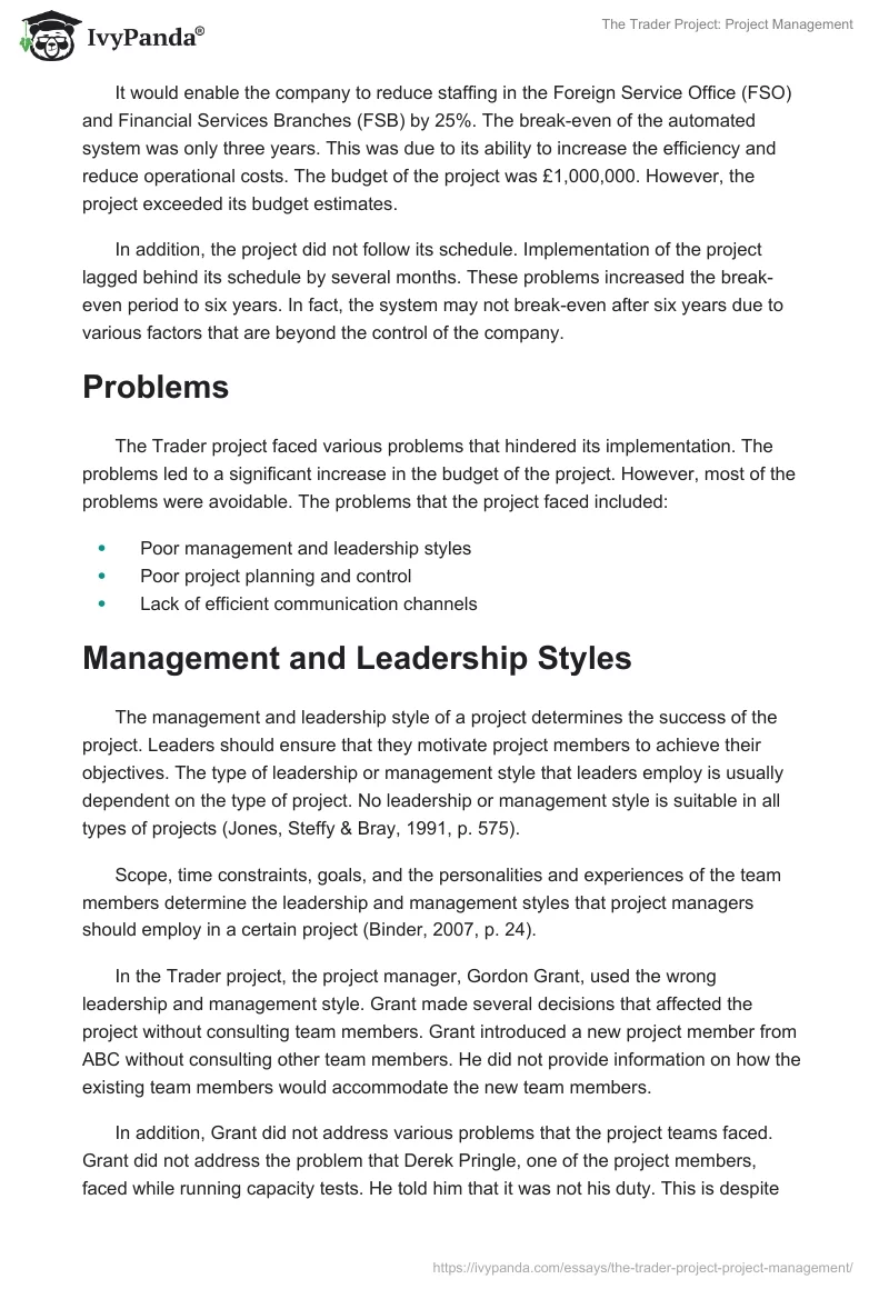 The Trader Project: Project Management. Page 2