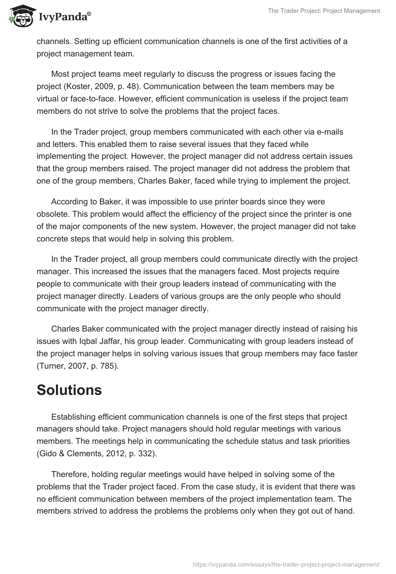 The Trader Project: Project Management. Page 4