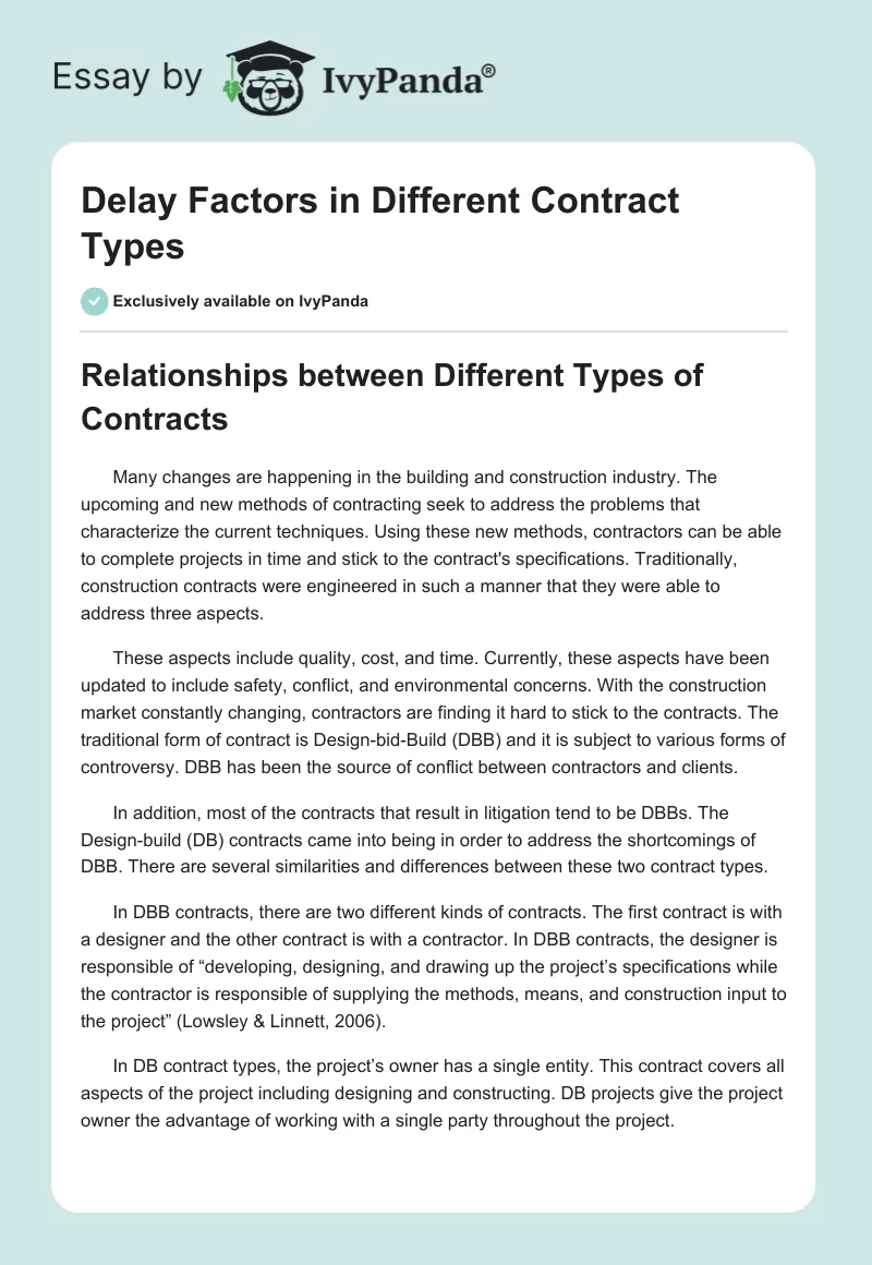 Delay Factors in Different Contract Types. Page 1