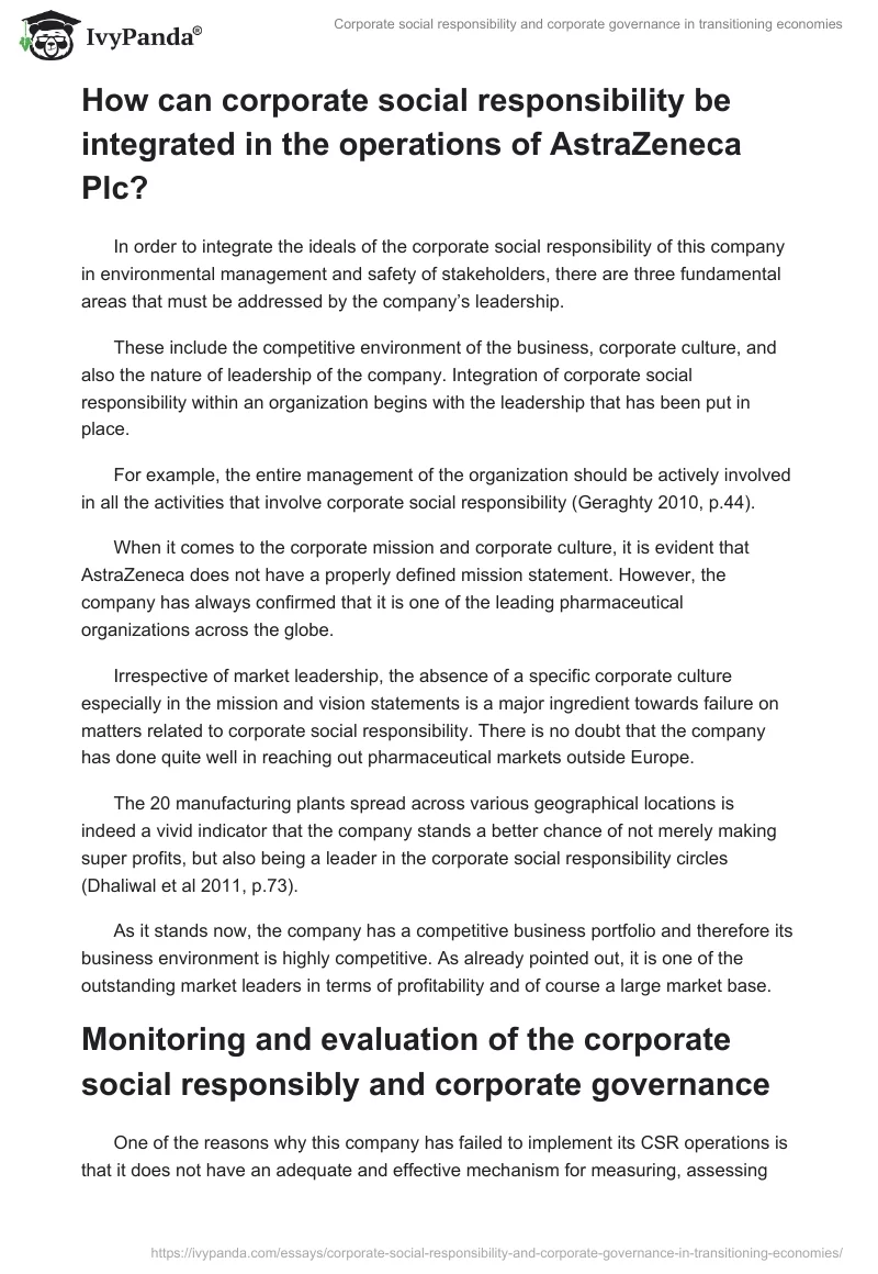 Corporate social responsibility and corporate governance in transitioning economies. Page 4