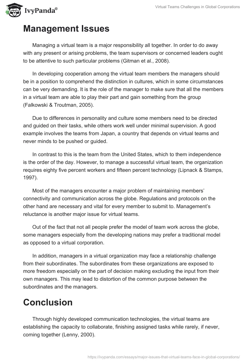 Virtual Teams Challenges in Global Corporations. Page 4