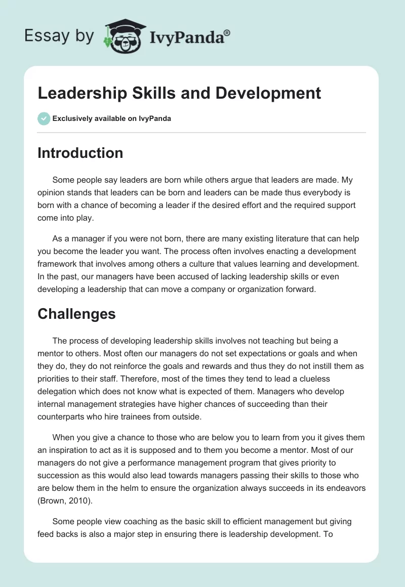 Leadership Skills and Development. Page 1