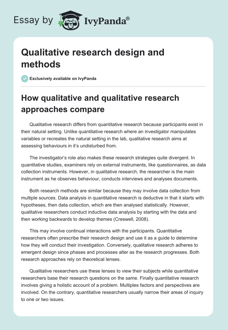 Qualitative research design and methods. Page 1
