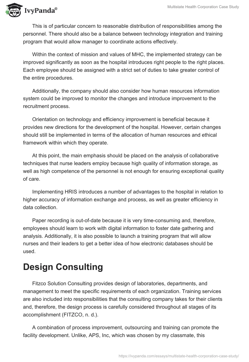 Multistate Health Corporation Case Study. Page 2