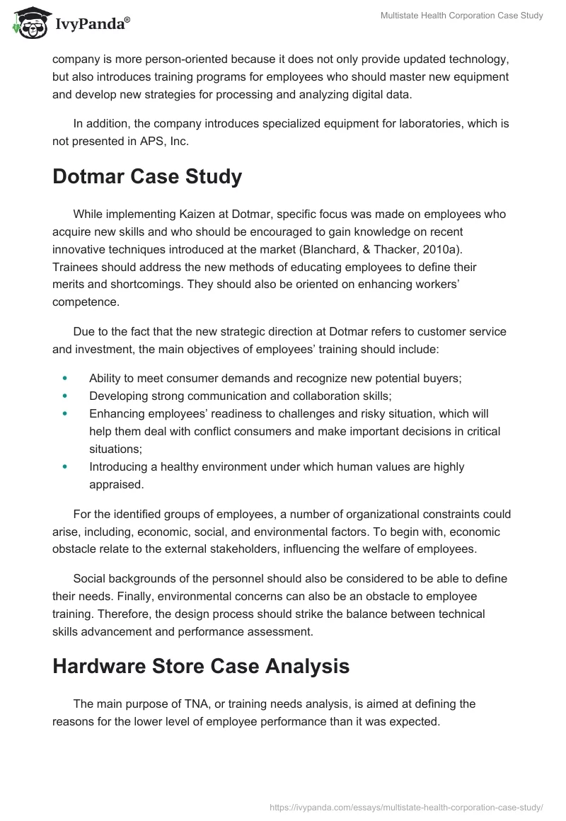 Multistate Health Corporation Case Study. Page 3