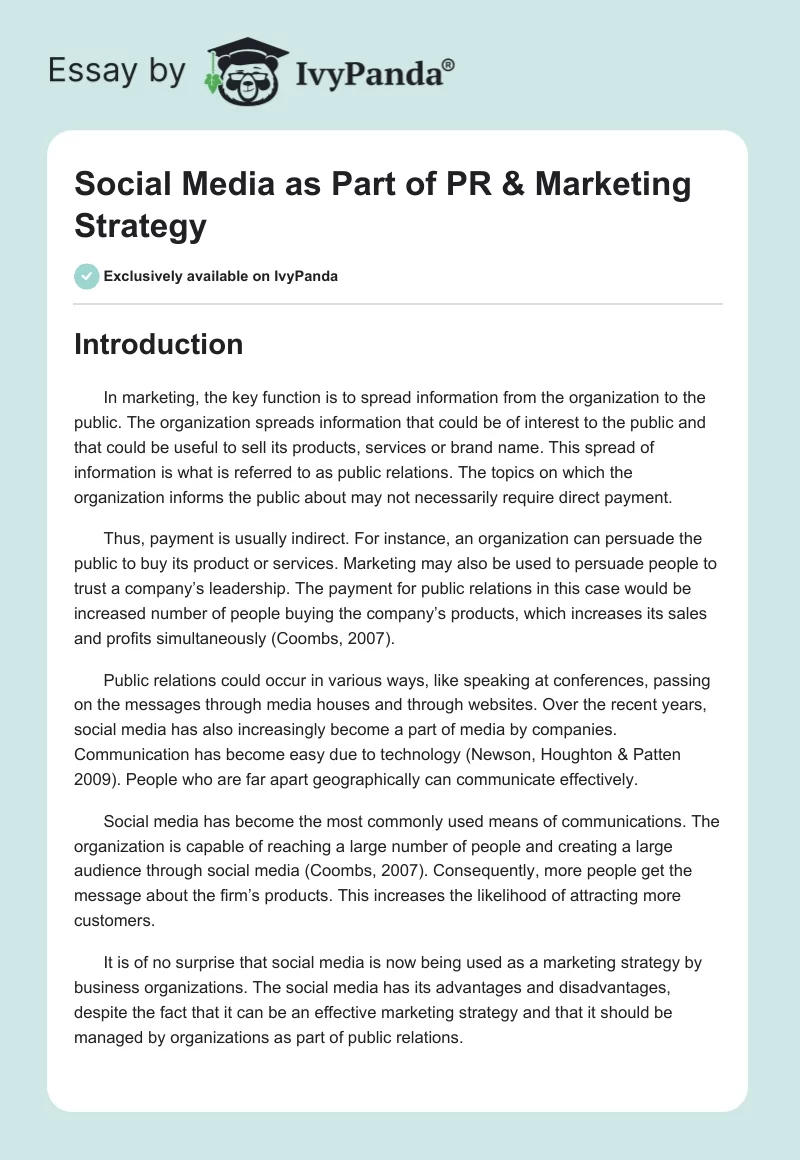 Social Media as Part of PR & Marketing Strategy. Page 1