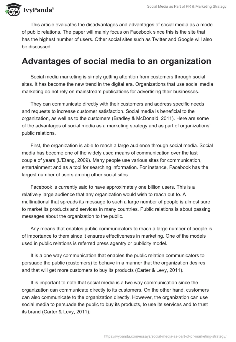 Social Media as Part of PR & Marketing Strategy. Page 2