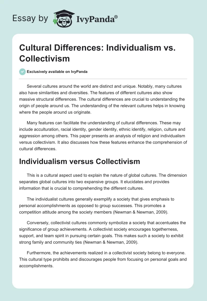 Cultural Differences: Individualism vs. Collectivism. Page 1